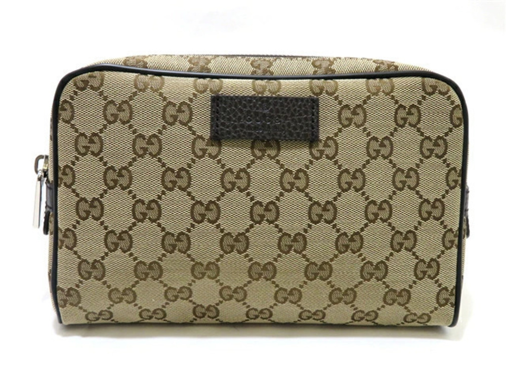 Gucci GG Waist Bag Dark Brown Beige Cream Canvas Calfskin